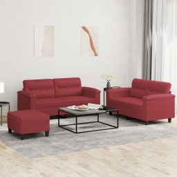 Set de canapele cu perne, 3 piese, rosu vin, piele ecologica GartenMobel Dekor