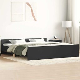 Cadru pat metalic cu tablii de cap/picioare, negru, 200x200 cm GartenMobel Dekor
