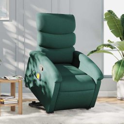 Fotoliu rabatabil de masaj, cu ridicare, verde închis, textil GartenMobel Dekor
