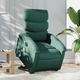 Fotoliu electric masaj rabatabil / ridicare verde închis textil GartenMobel Dekor