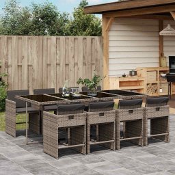 Set mobilier gradina cu perne, 9 piese, gri, poliratan GartenMobel Dekor