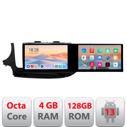 Navigatie Android Opel Mokka 2016+ cu 2 ecrane, 4GB RAM, 128GB