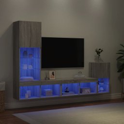 Unitati de perete TV cu LED-uri, 4 piese, gri sonoma, lemn GartenMobel Dekor