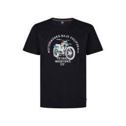 Petrol Industries Tricou 'Classic' verde smarald / portocaliu mandarină / negru / alb