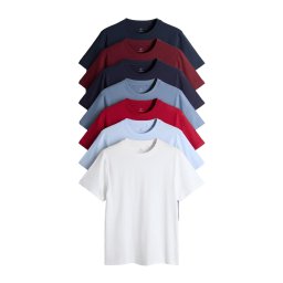The Set Tricou albastru noapte / albastru deschis / roși aprins / alb
