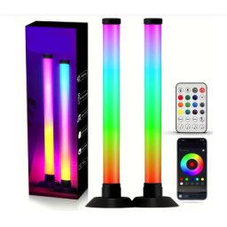 Set 2 lampi LED smart RGB cu lumina ambientala sincronizare muzicala WiFi Mutiple Moduri Aplicatie Pentru Filme Gaming Negru