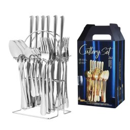 Set 24 piese tacamuri ARGINTII cu suport otel inoxidabil AH