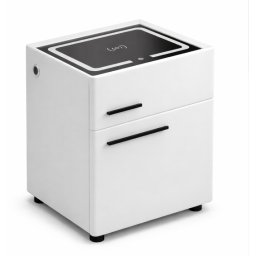 Noptiera smart multifunctionala ALBA cu seif ascuns iluminare LED tactila cu 3 culori incarcare wireless si USB difuzor Bluetooth 1 sertar