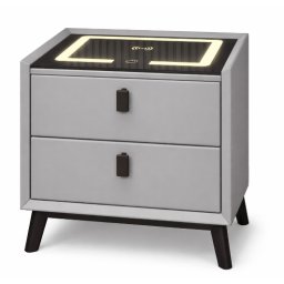 Noptiera inteligenta multifunctionala GRI DESCHIS 2 sertare LED tactile incarcare wireless Difuzor Bluetooth marime 50x40x45