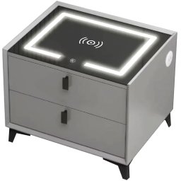 Noptiera inteligenta multifunctionala GRI INCHIS 2 sertare LED tactile incarcare wireless Difuzor Bluetooth marime 50x40x45