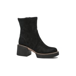 Botine Feeling negre din piele întoarsă, cu toc masiv FLG2364N-41 EU