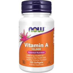 Vitamin A 10.000 IU pentru Piele, Vedere si Protectie Imunitara - NOW Foods - 100 capsule moi
