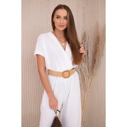 Jumpsuit with decorative belt at the waist white