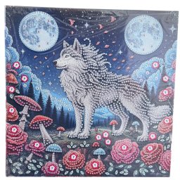 Tablou YY111, Lupul Singuratic, cu Diamante, cu Umplere partiala, cu rama, 25x25 cm