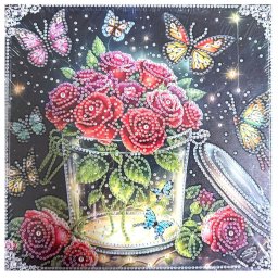 Tablou YY80, Galetusa cu Trandafiri, cu Diamante, cu Umplere partiala, cu rama, 25x25 cm