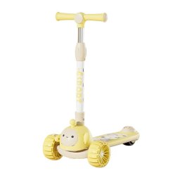 Trotineta copii C Sport 807 Galben, pliabila, lumini LED si muzica, 3 roti, 3-8 ani
