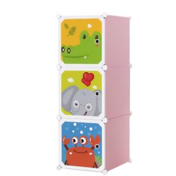 Dulap modular cu desene 3 compartimente colorat pentru camera copiilor