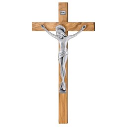 Cruce Lemn Maslin cu Crucifix 48 cm Argintiu Satinat