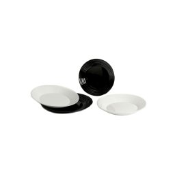 Set masa din sticla opal Luminarc Harena Black & White, 18 piese