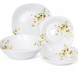 Set de masa Luminarc Opal Nou, 19 piese, patrat, Flori de Camp, 6 persoane