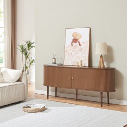 Comoda living Mapia 166x40x70 cm, finisaj nuc, cu rafturi reglabile
