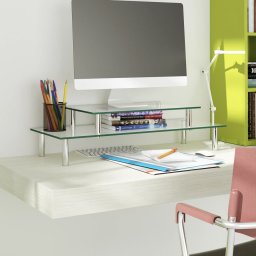 Suport de monitor cu 2 niveluri, transparent, sticla GartenMobel Dekor