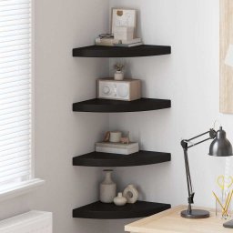 Rafturi coltar de perete, 4 buc., negru, 35 x 35 x 3,8 cm, MDF GartenMobel Dekor
