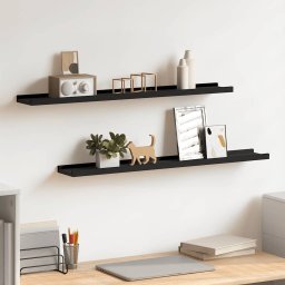 Rafturi rame foto cu bordura, 2 buc., negru, 80 x 9 x 3 cm, MDF GartenMobel Dekor