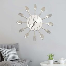Ceas de perete model lingura/furculita argintiu 31 cm aluminiu GartenMobel Dekor
