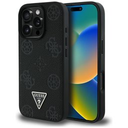 Husa Husa pentru iPhone 16 Pro Max - Guess Peony Grained Hot Stamp Triangle MagSafe (GUHMP16XPGBTMK) - Black