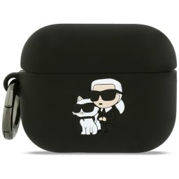 Husă Karl Lagerfeld Silicone Karl și Choupette Head 3D pentru AirPods Pro 3 – Negru