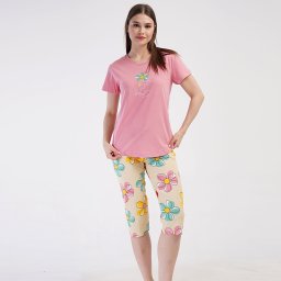 Pijama Damă cu Pantalon Trei Sfert Vienetta 'Always Love You' Flori și Melancolie