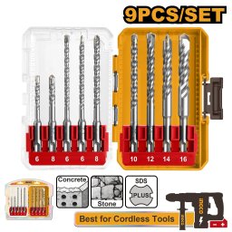 Set Burghie SDS Plus Beton 9 buc AKDL30906 – 6-16mm, 110-160mm, Burghie pentru Rotopercutor, Zidarie si Beton