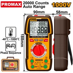 Multimetru Digital Profesional DM410003 – TRU RMS 20000 Puncte, 1000V DC / 750V AC, 10A, Auto Range, Masurare Temperatura -40°C~1000°C, NCV, LowZ