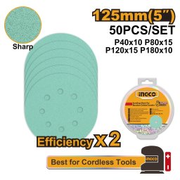 Smirghel Industrial 125mm AKRS125050 – Set 50 Buc, Granulatii P40/P80/P120/P180, Discuri Slefuire Profesionale pentru Lemn, Metal, Perete
