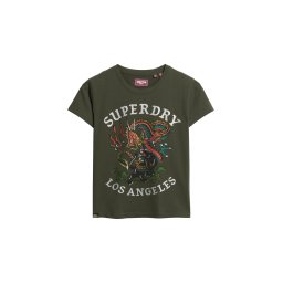Superdry & Co Tricou 'Tattoo' verde smarald / verde închis / roșu / alb