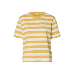 SELECTED Tricou 'SLFESSENTIAL' galben / alb