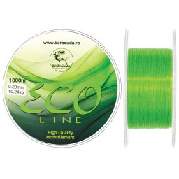 Nylon/monofilament Baracuda Eco Line 1000 m, verde fluo, rezistent la abraziune/tractiune