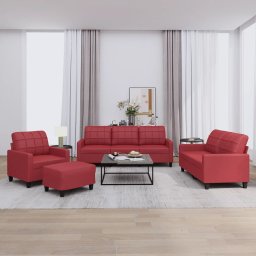 Set de canapele cu perne, 4 piese, rosu vin, piele ecologica GartenMobel Dekor