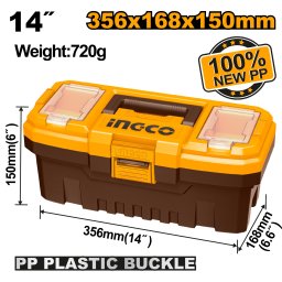 Cutie Depozitare Scule 14" 356x168x150mm Plastic PP INGCO PBX1401, capacitate 10kg, tava interioara, compartimente superioare, maner rezistent