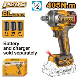 Masina de Insurubat cu Impact Profesionala 20V 405Nm Brushless INGCO CIWLI20451, 0-2400 rpm, 0-3000 bpm, prindere 1/2", cuplu desfacere 555Nm, fara acumulator si incarcator