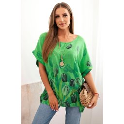 Kesi Włoski Women's cotton shirt with a floral pattern green