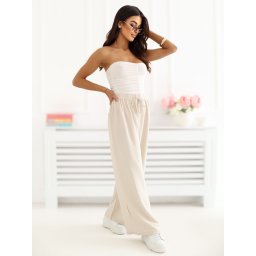 Pantaloni de vară bej deschis cu bandă elastică