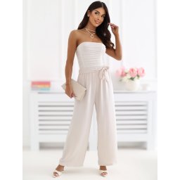 Pantaloni largi cu talie elastică, bej deschis