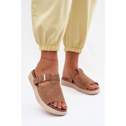 Papuci cu platformă din piele întoarsă pentru femei, Camel