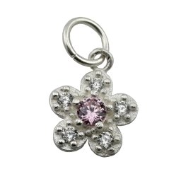 Pandantiv din Argint 925, Jolie Silver, pentru Dama, Model Floare Cu Pietre de Zirconiu Cubic, 1 x 1 cm, 0.9 g, Argintiu/Roz