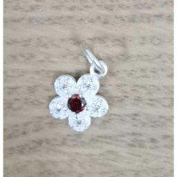 Pandantiv din Argint 925, Jolie Silver, pentru Dama, Model Floare Cu Pietre de Zirconiu Cubic, 1 x 1 cm, 0.9 g, Argintiu/Rosu
