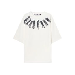 PALM ANGELS T-Shirt Big Neck Logo Loose PMAA10DS26JER002 0310-off white black