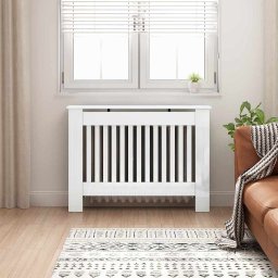 Capac pentru radiator Alb lucios 112 x 19 x 81,5 cm GartenMobel Dekor