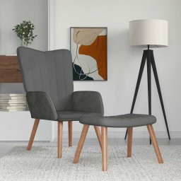 Scaun de relaxare cu taburet, gri închis, catifea GartenMobel Dekor